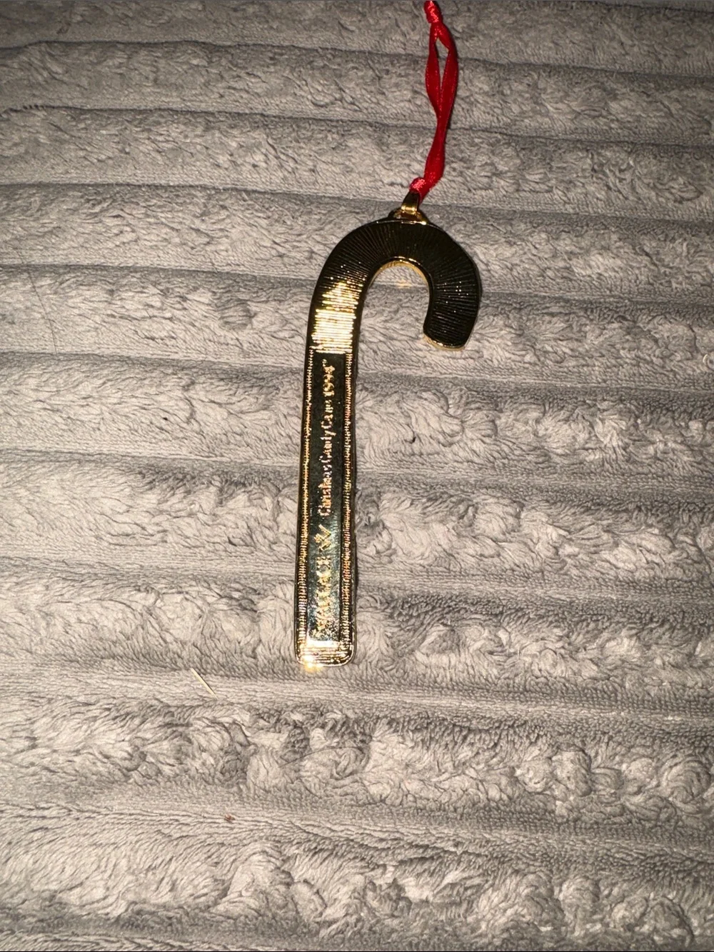 1994 Wallace Silversmith gold plated enamel Candy Cane ornament